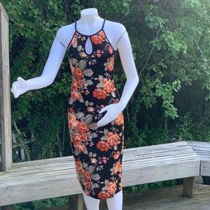 Keyhole floral dress in hues of orange